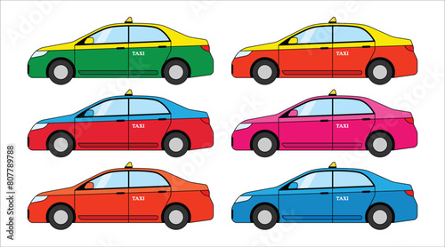 Thai taxi meter car. Bangkok, Thailand public transportation cartoon vector illustration art isolated on white background.