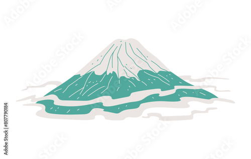 Fuji mountain vector flat illustration, Fujiyama volcano mountain with snow-covered peak in Japan, famous landmark