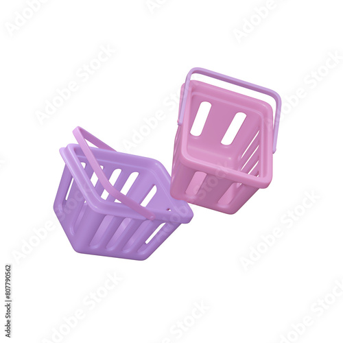 small basket shopping fly grocery supermarket isolated with clipping path. 3d render