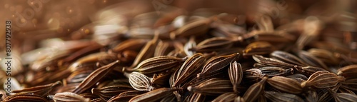 Close-up of a variety of seeds cumin(Carum carvi), food ingredient.