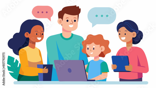 A workshop that teaches parents how to have open and honest conversations with their children about their online activity and set appropriate. Vector illustration