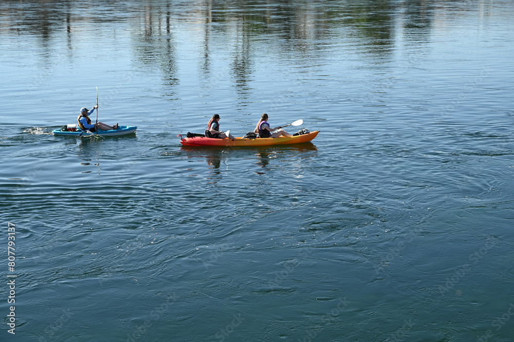 Canoeing on the Colorado River at The Big Bend Recreation Area in Nevada. Canoeing on the Colorado River at The Big Bend Recreation Area in Nevada.