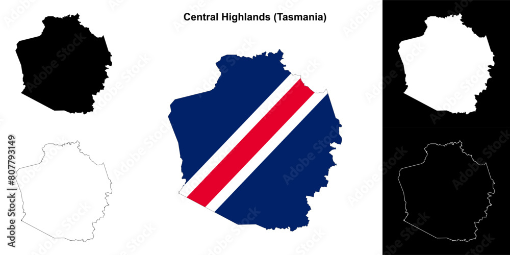 Fototapeta premium Central Highlands (Tasmania) outline map set