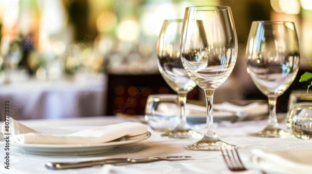 Close-up of a table adorned with elegant wine glasses Close-up of a table adorned with elegant wine glasses