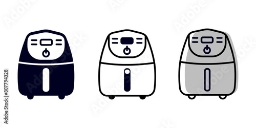 Air Fryer Icons, Set kitchen vector sign. Line, glyph, color.