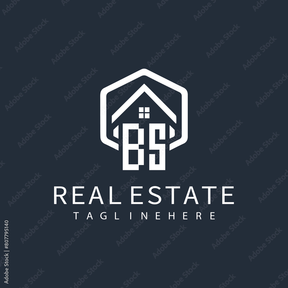 Fototapeta premium BS initial monogram logo for real estate with home shape creative design.