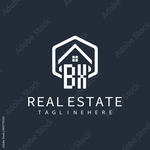 BX initial monogram logo for real estate with home shape creative design.