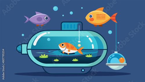 A robotic fish tank with holographic fish for cats to swat at providing a lowmaintenance option for pet owners.. Vector illustration