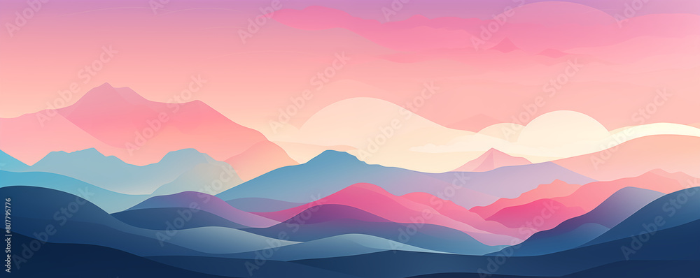 Abstract landscape with mountains and hills, panoramic view, generated ai
