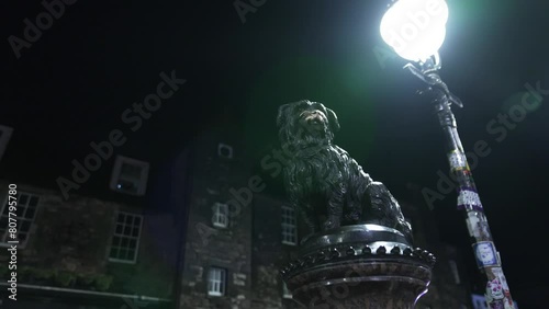 Greyfriars Bobby Fountain Statue Wide Low Angled Right To Left Track. photo