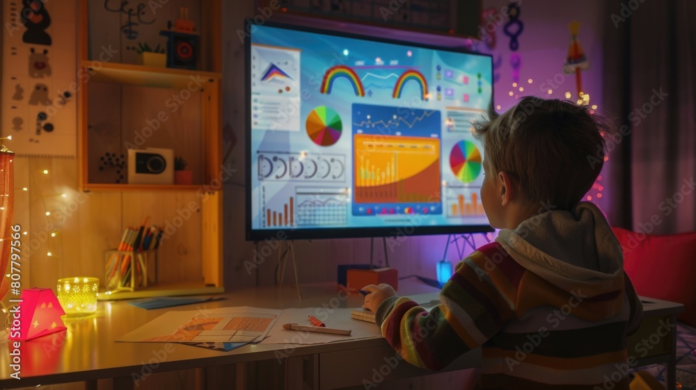 child solves arithmetic problems with the help of visual aids, a smart mirror for doing math homework turns into a fun puzzle game child solves arithmetic problems with the help of visual aids, a smart mirror for doing math homework turns into a fun puzzle game