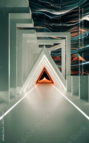 
Beautiful futuristic Geometric 3D Render background,
Abstract,interior,Minimal,Textured,paper,shine,for business or product presentation tunnel with light and white tones,AI generated

