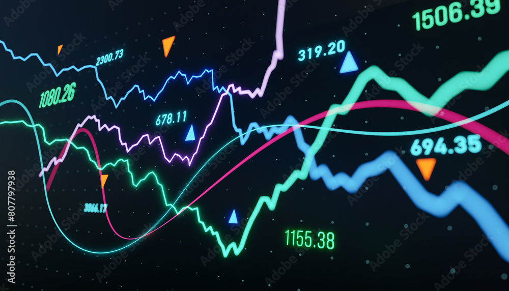 Αυτοκόλλητο Close-up abstract business chart, data and lines, business concept