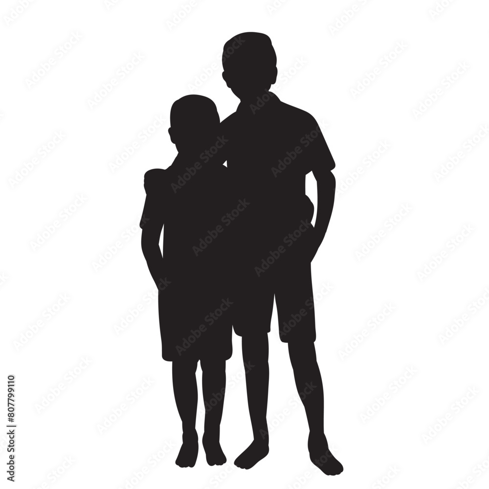 boys, brothers hugging silhouette on a white background vector