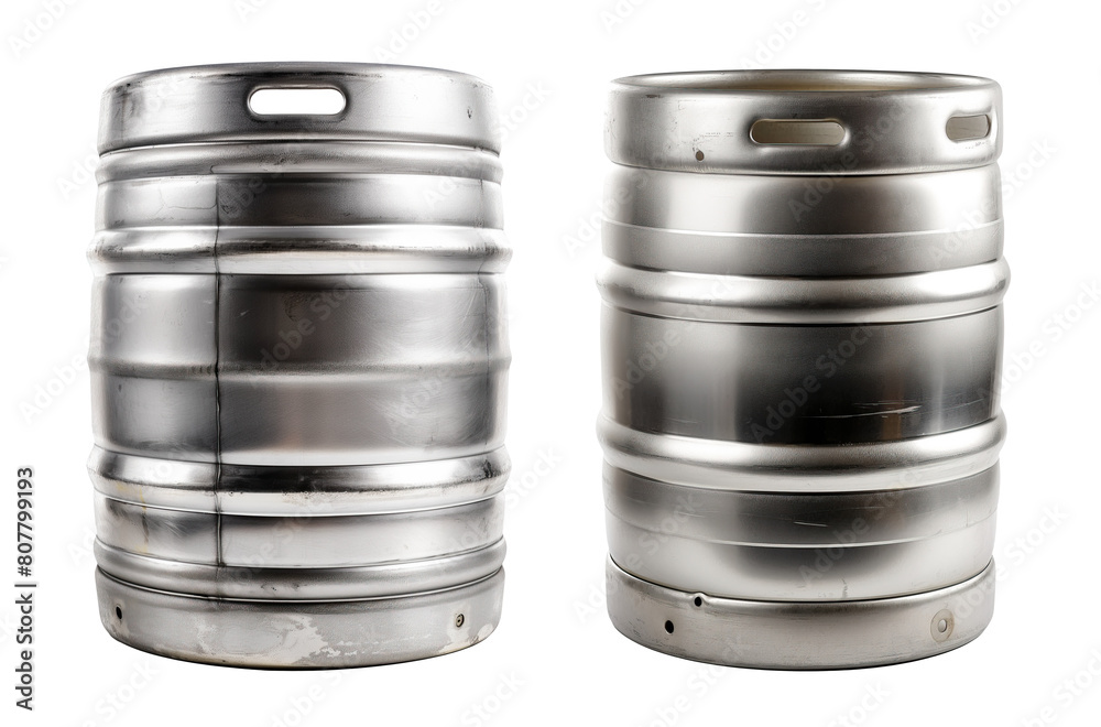 Set of Metal Beer Kegs Isolated on Transparent Background, PNG Set of Metal Beer Kegs Isolated on Transparent Background, PNG