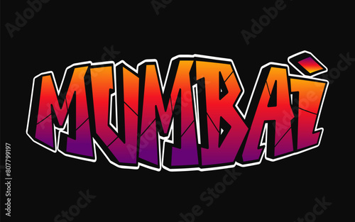 Mumbai city - single word, letters graffiti style. Vector hand drawn logo. Funny cool trippy word Mumbai, fashion, graffiti style print t-shirt, poster concept