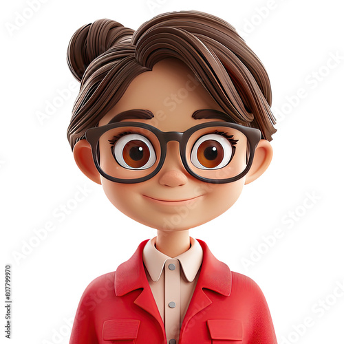 Cute cartoon female teacher isolated on transparent background. 