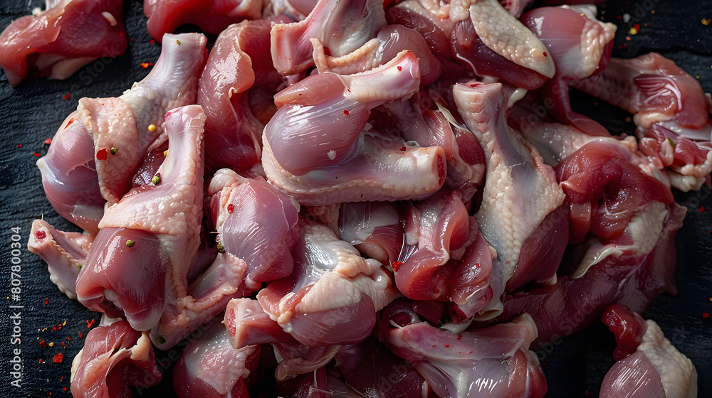 Raw chicken giblets gizzard stomach , meat background