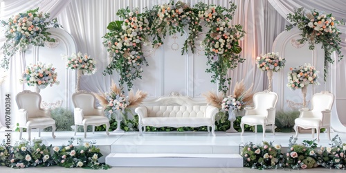 Wedding backdrop aesthetic flower wreath decoration indoor white background