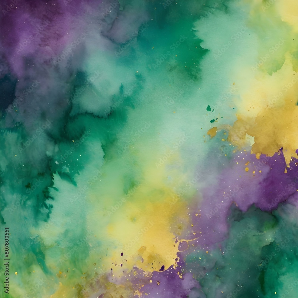 Vibrant Mardi Gras Watercolor Textures: Purple, Green, and Gold Digital Backgrounds for Commercial Use