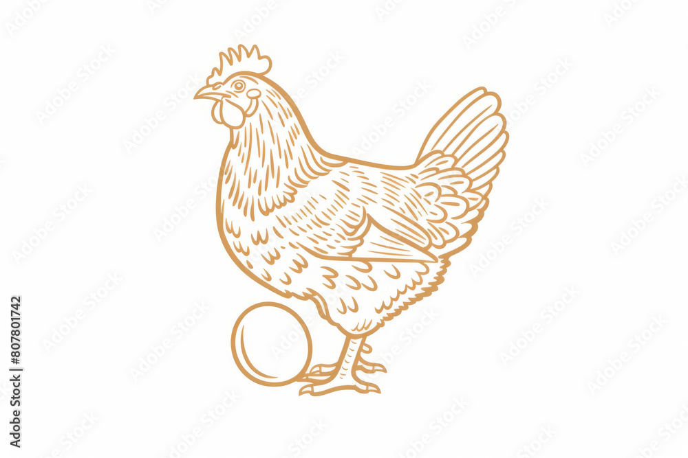 Simplistic and stylish line drawing of a hen next to an egg, perfect for organic egg packaging or farm branding materials Simplistic and stylish line drawing of a hen next to an egg, perfect for organic egg packaging or farm branding materials