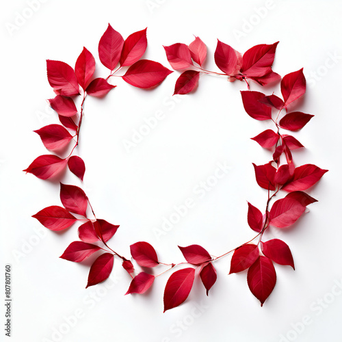 red leaves frame with heart shape on white background with very beauty shape,generate ai