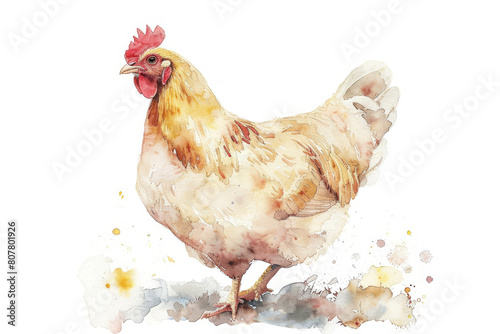 Beautifully crafted watercolor illustration depicting a hen with artistic splashes, perfect for packaging and design materials related to poultry products photo