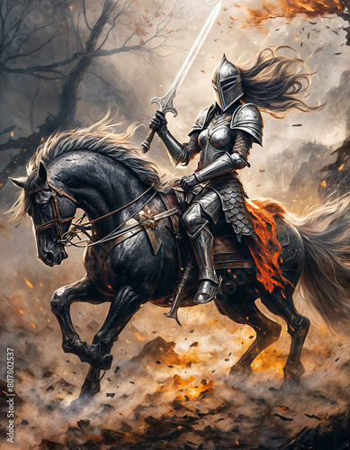 A Painting of a Chariot of Steel  Knight Charges with Unflinching Resolve