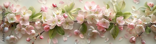 Spring Awakening A wallpaper design bursting with soft cherry blossom petals and new green leaves