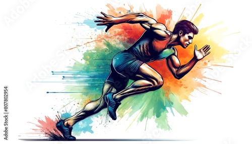 Abstract watercolor painting of a Male Athlete Sprinting