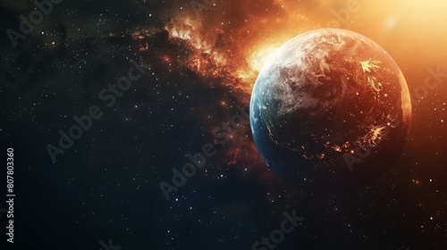 Planets and galaxy, science fiction wallpaper. Beauty of deep space. Earth and galaxy in space.