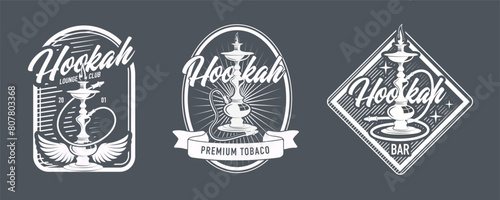 Vintage monochrome hookah lounge label set