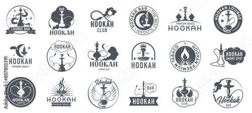 Vintage monochrome hookah lounge label set