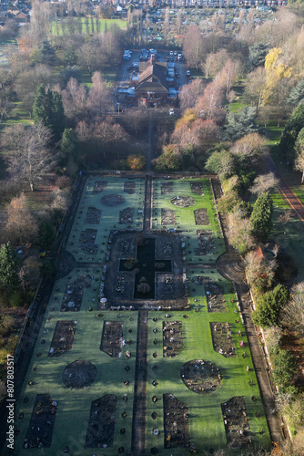 aerial view of Chanterlands Avenue Crematorium memorial garden, Kingston upon Hull 