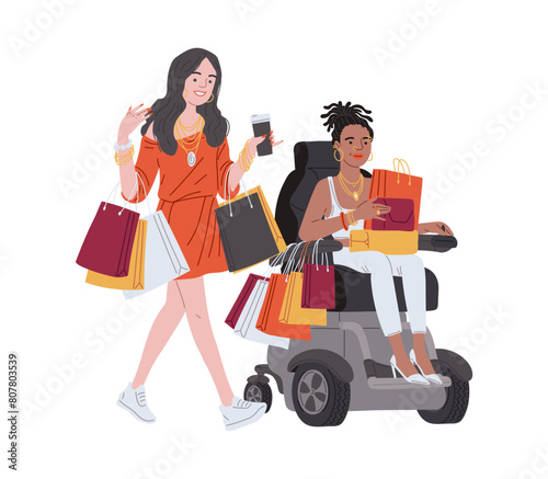 Shopping for people with disabilities. isolated illustration.