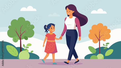 A mother and daughter taking a mindful communication walk discussing their feelings and thoughts in a calm and respectful manner..