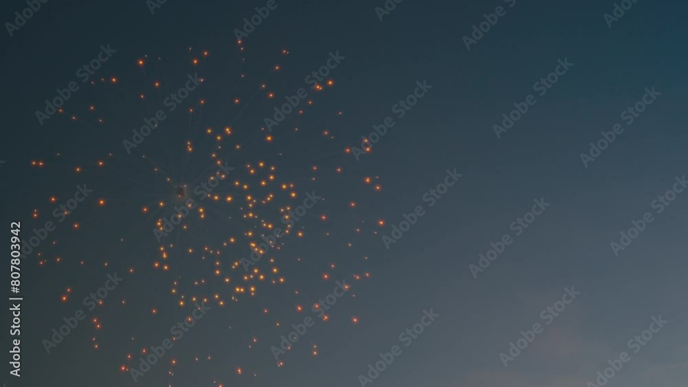 Static shot of fireworks exploding in the sky. The display is vibrant, colorful, and bright, creating a spectacular celebration Static shot of fireworks exploding in the sky. The display is vibrant, colorful, and bright, creating a spectacular celebration
