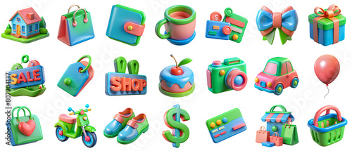 Colorful 3D Icons Collection for Online Shopping and Sales