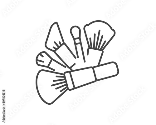 Makeup and cosmetics. Set vector graphic icons of beauty brushes for face, powder, blush, eyeshadow.