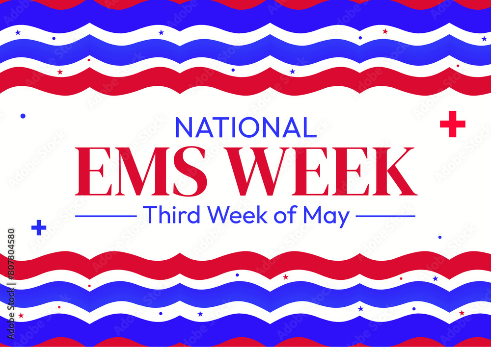 EMS week is observed in the third Week of May every year, patriotic medical concept background. Emergency medical services backdrop