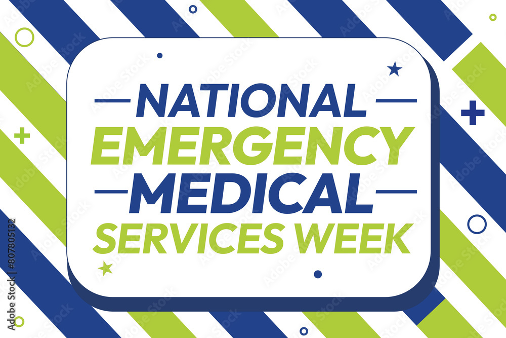 Fototapeta premium National Emergency Medical Services Week Background Design in Blue and Red Patriotic Color with Shapes.