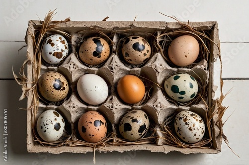 Quail Egg Harvest Nest-inspired Display of Fresh Eggs and Feathers