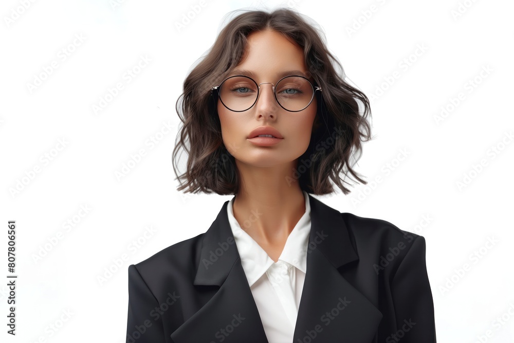 Fashionable businesswoman with tousled hair and a modern black blazer, presenting a casual yet professional look. Fashionable businesswoman with tousled hair and a modern black blazer, presenting a casual yet professional look.