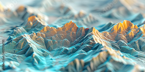  Majestic Mountain Range at Sunrise from Above view low poly digital mountain for Unraveling Networks of Connection and Communication concept background 
