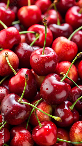 cherries as background wallpaper, top viewe