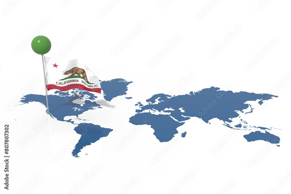 Obraz premium Pianeta Terra 3D con bandiera California al vento