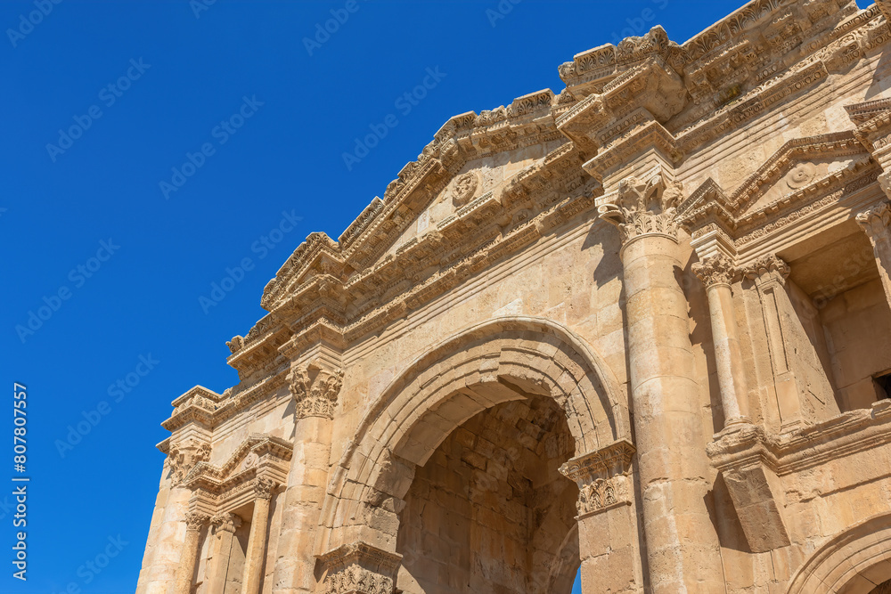 The Arch of Hadrian in Jerash archaeological site. Jordan.  Horizontally. 