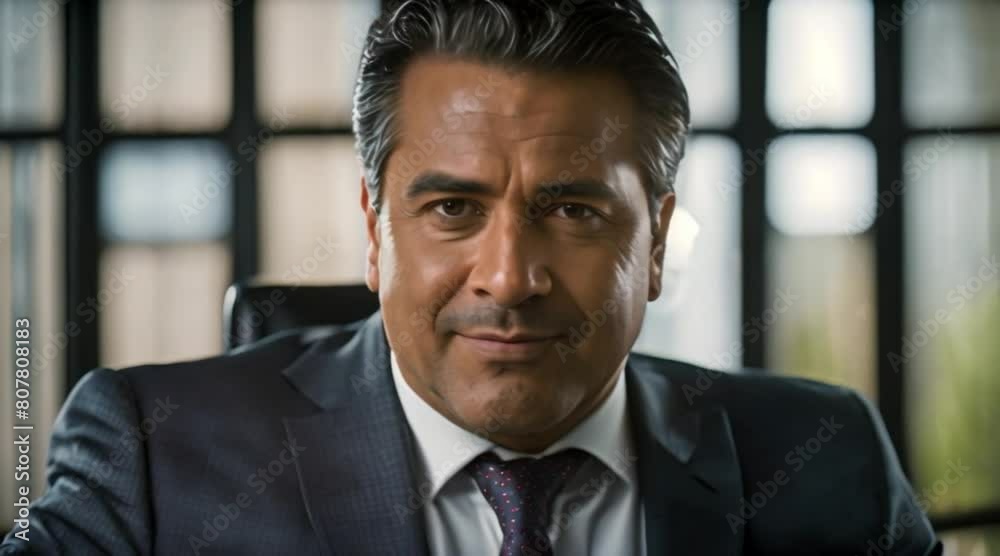 Proud Hispanic Executive Exudes Confidence in Office Setting Proud Hispanic Executive Exudes Confidence in Office Setting