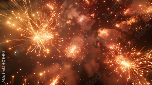 Ultra HD realistic scene of massive fireworks lighting up the night, with clear details and bright, lifelike colors