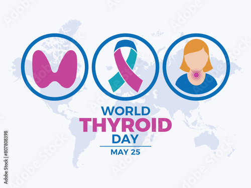 World Thyroid Day poster vector illustration. Teal, pink, and blue awareness ribbon icon. Template for background, banner, card. May 25 every year. Important day